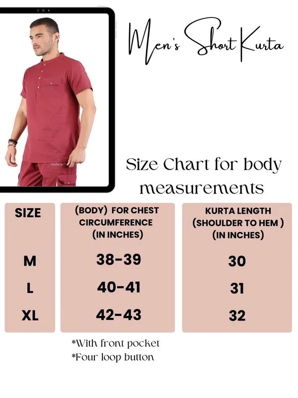 Satav_Men’s_cotton_trendy_Maroon_color_short_kurta_