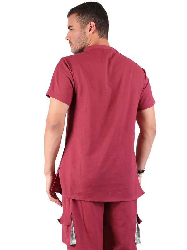 Satav_Men’s_cotton_trendy_Maroon_color_short_kurta_