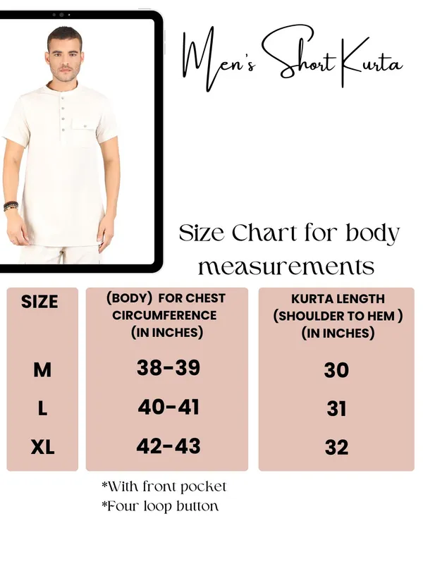 Satav_Men’s_cotton_trendy_Off-white_color_short_kurta_