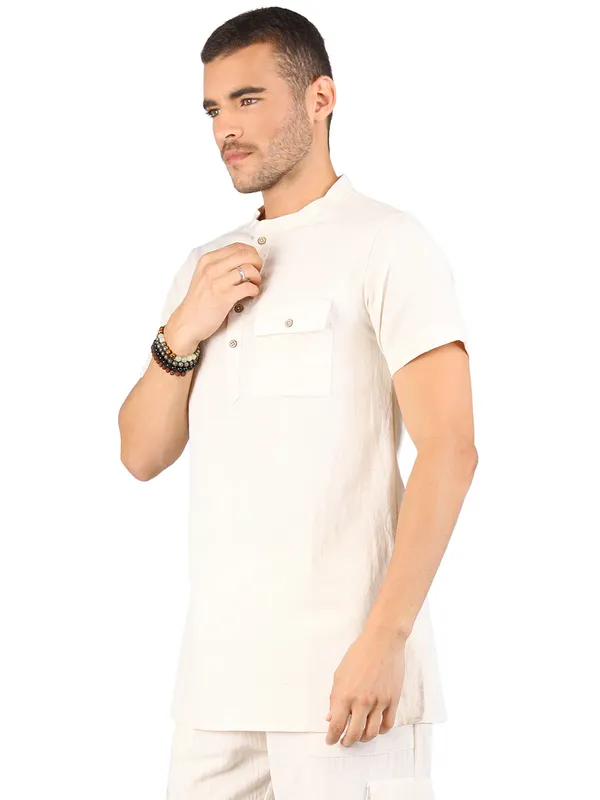 Satav_Men’s_cotton_trendy_Off-white_color_short_kurta_