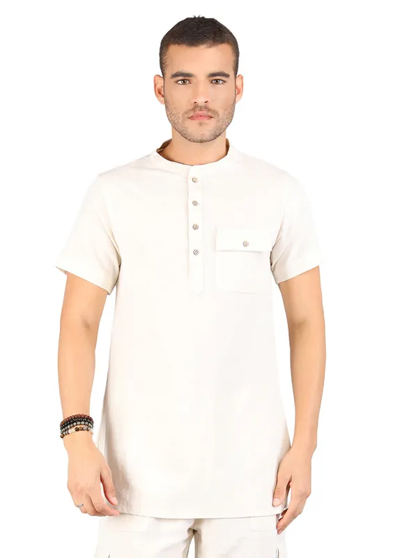 Satav_Men’s_cotton_trendy_Off-white_color_short_kurta_