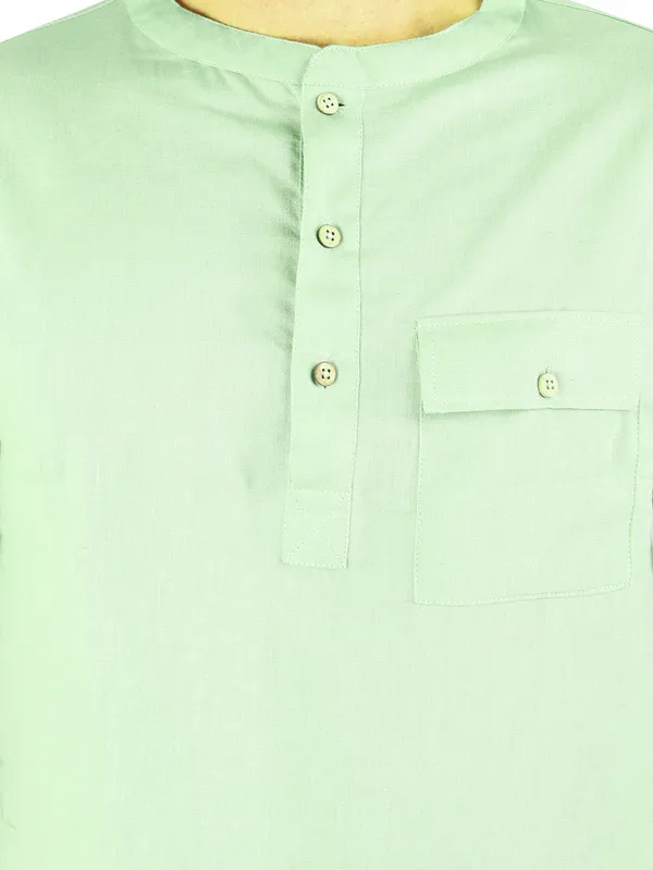 Satav_Men’s_cotton_trendy_Pista_Green_color_short_kurta_