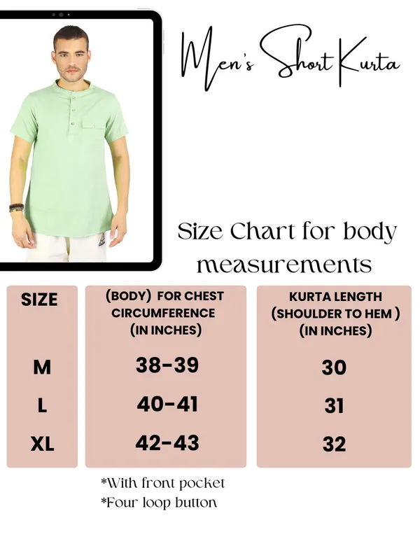 Satav_Men’s_cotton_trendy_Pista_Green_color_short_kurta_