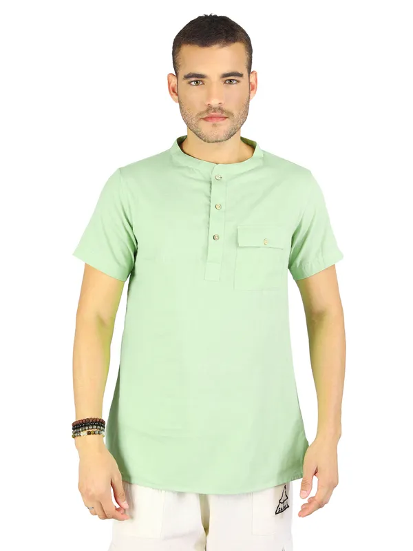 Satav_Men’s_cotton_trendy_Pista_Green_color_short_kurta_