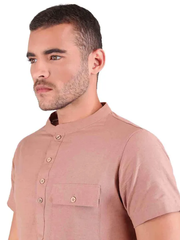 Satav_Men’s_cotton_trendy_brown_color_short_kurta__