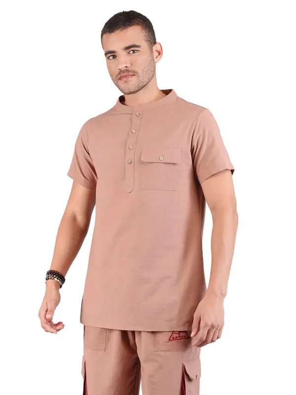 Satav_Men’s_cotton_trendy_brown_color_short_kurta__