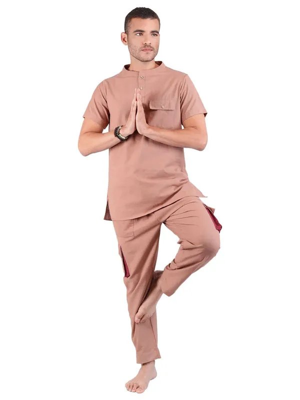 Satav_Men’s_cotton_trendy_brown_color_short_kurta__