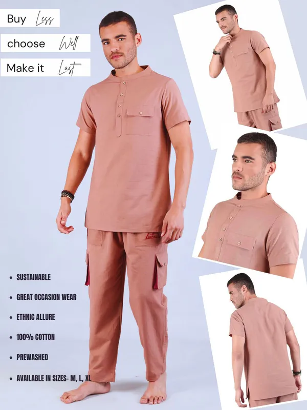 Satav_Men’s_cotton_trendy_brown_color_short_kurta__