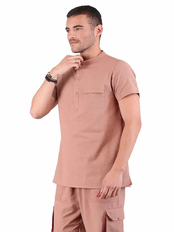 Satav_Men’s_cotton_trendy_brown_color_short_kurta__