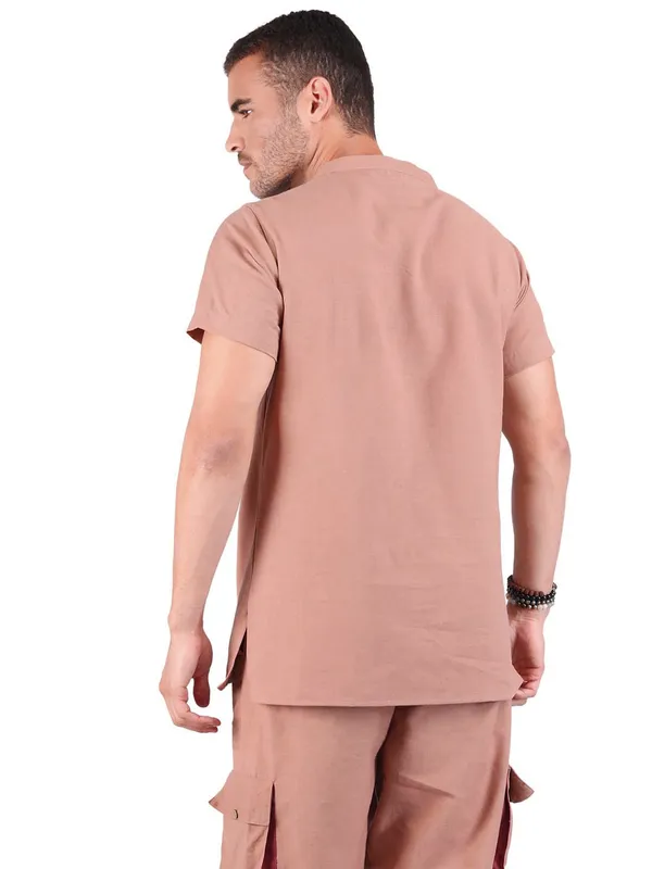 Satav_Men’s_cotton_trendy_brown_color_short_kurta__