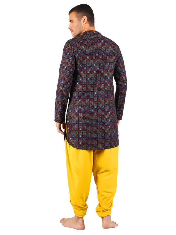 Satav_Yellow_Cotton_Pull-on_Pleated_Dhoti_Pants_with_full_embroidered_long_kurta_for_men