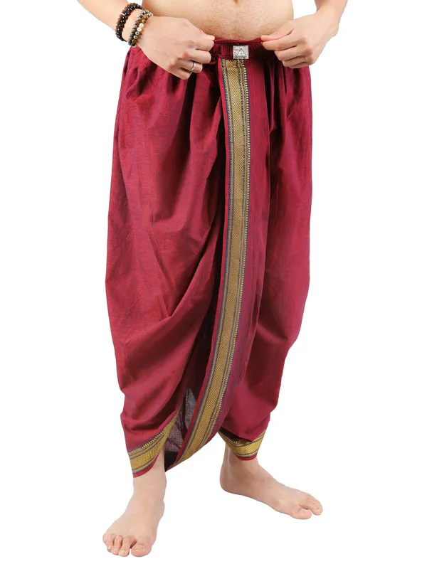 Satav_hand_woven_Cotton_Pull-on_Pleated_Dhoti_Pants,_Traditional_Festive_Wear_