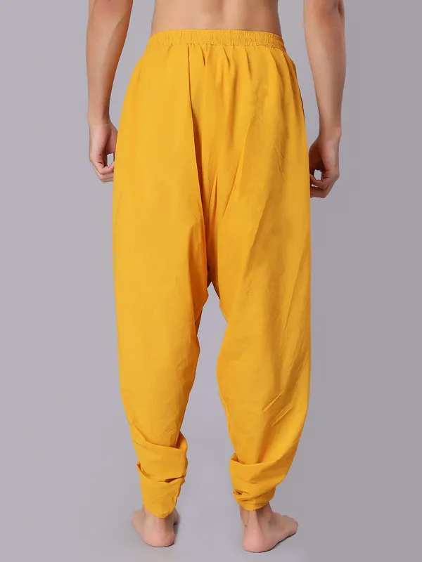 Yellow_Pure_Cotton_Regular_Dhoti_For_Mens