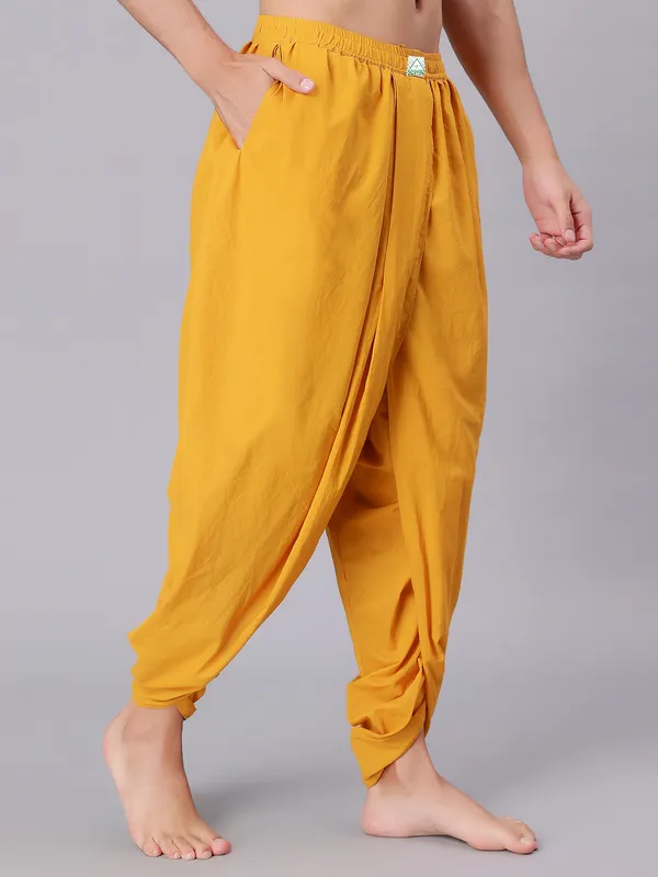 Yellow_Pure_Cotton_Regular_Dhoti_For_Mens
