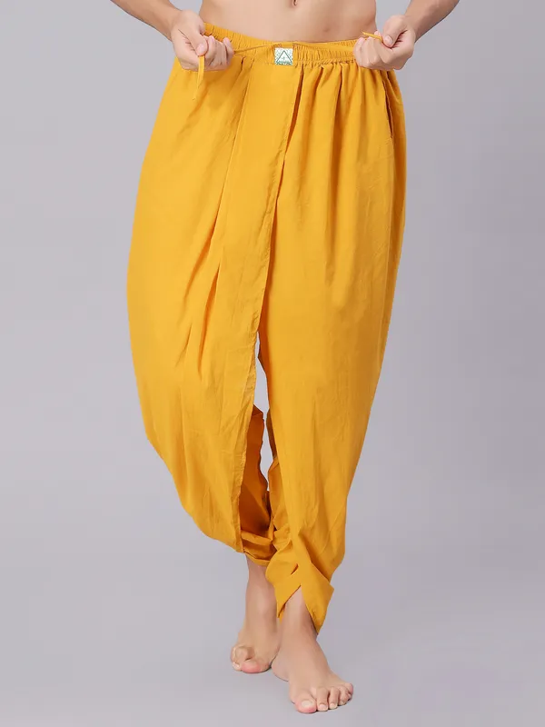 Yellow_Pure_Cotton_Regular_Dhoti_For_Mens
