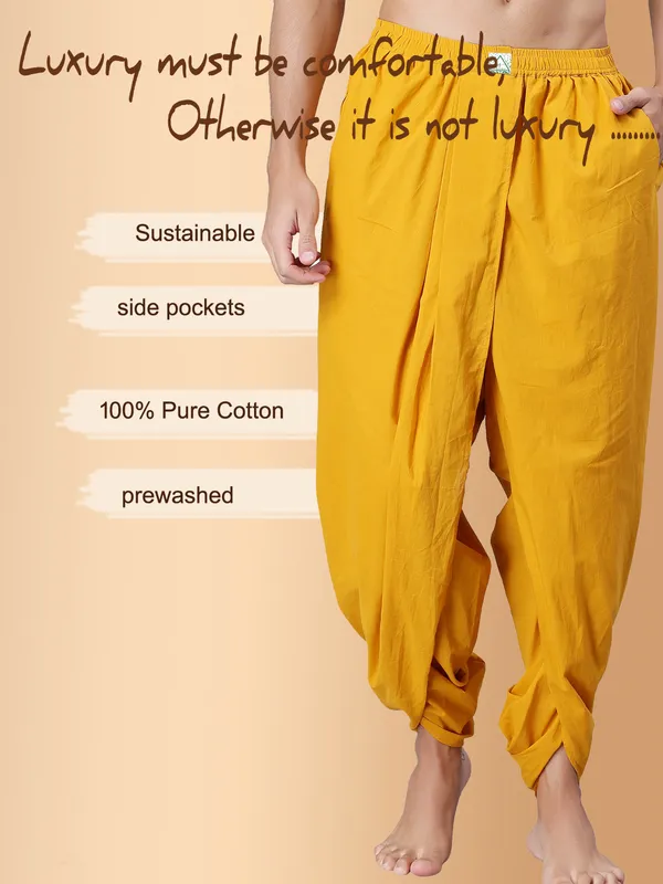 Yellow_Pure_Cotton_Regular_Dhoti_For_Mens