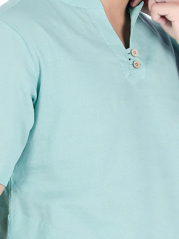 Turquoise__Pure_Cotton_Regular_Kurta_For_Mens