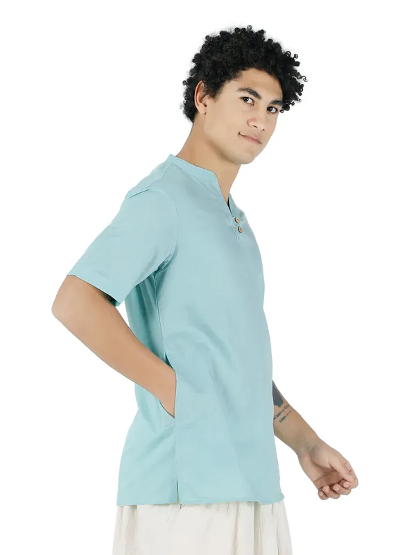 Turquoise__Pure_Cotton_Regular_Kurta_For_Mens