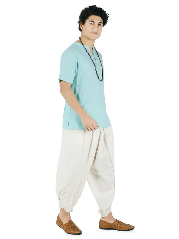 Turquoise__Pure_Cotton_Regular_Kurta_For_Mens