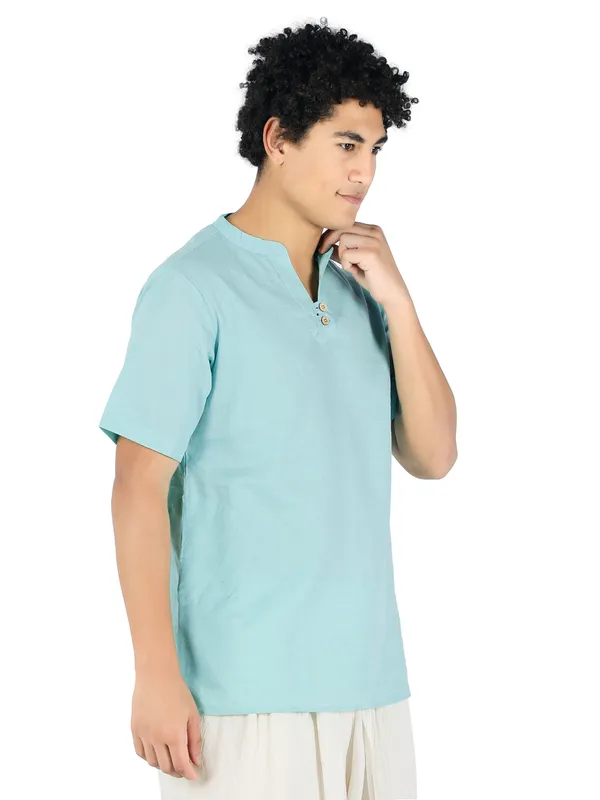Turquoise__Pure_Cotton_Regular_Kurta_For_Mens