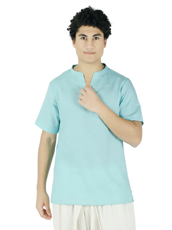 Turquoise__Pure_Cotton_Regular_Kurta_For_Mens