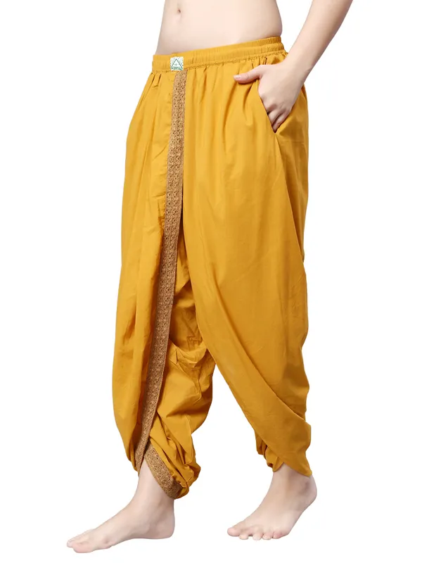 Yellow_Pure_Cotton_Regular_Dhoti_For_Women