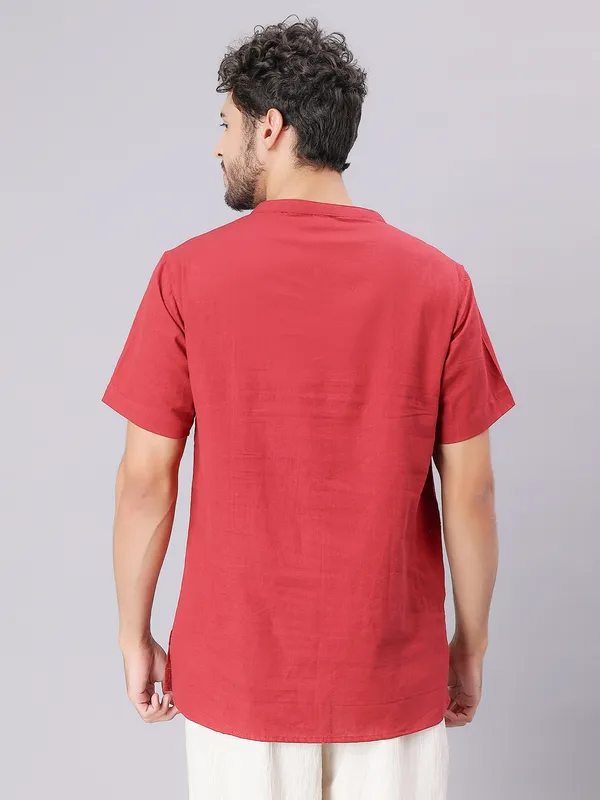 Red_Pure_Cotton_Regular_Kurta_For_Mens