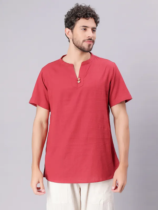 Red_Pure_Cotton_Regular_Kurta_For_Mens