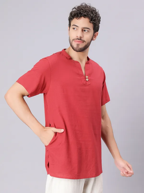Red_Pure_Cotton_Regular_Kurta_For_Mens