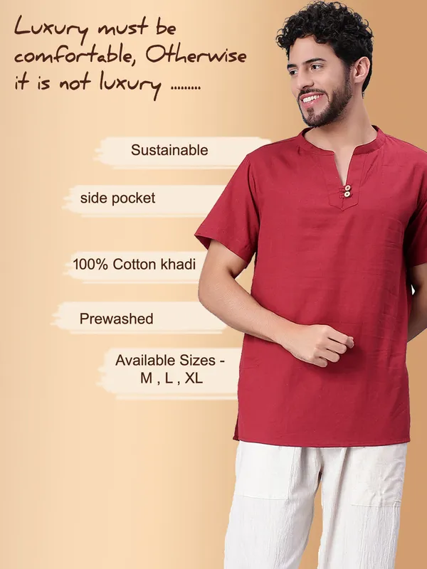 Red_Pure_Cotton_Regular_Kurta_For_Mens