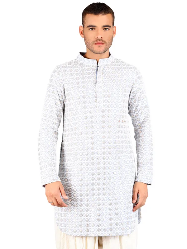SATAV_Men's_Cotton_Viscose_Embroidered_blue_ethnic_|Sequined_Kurta_