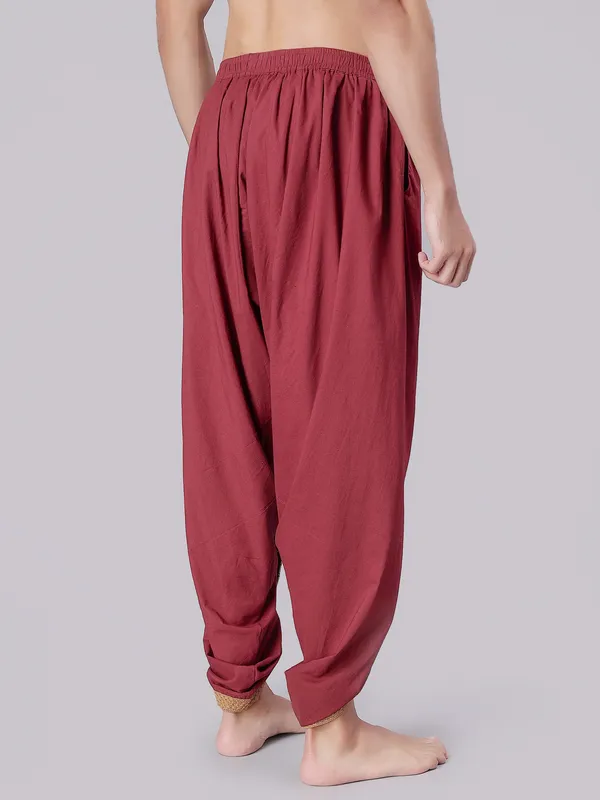 Maroon_Pure_Cotton_Regular_Dhoti_For_Mens