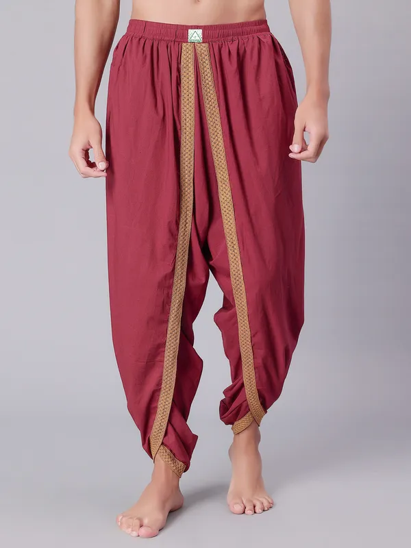 Maroon_Pure_Cotton_Regular_Dhoti_For_Mens