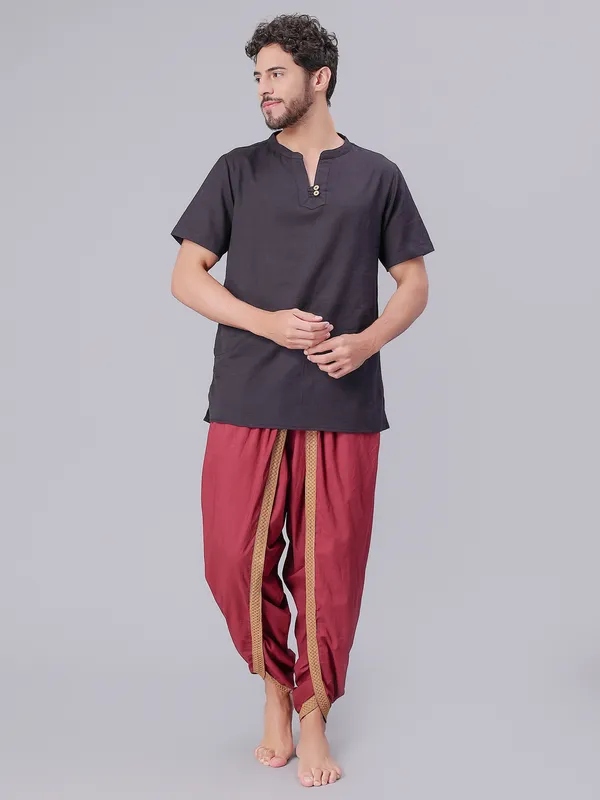 Maroon_Pure_Cotton_Regular_Dhoti_For_Mens