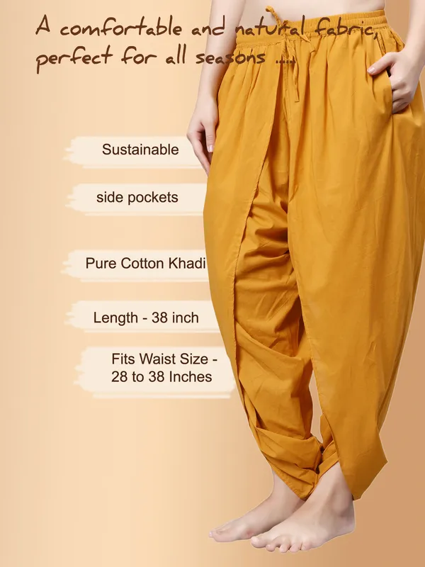 Yellow_Pure_Cotton_Regular_Dhoti_For_Women