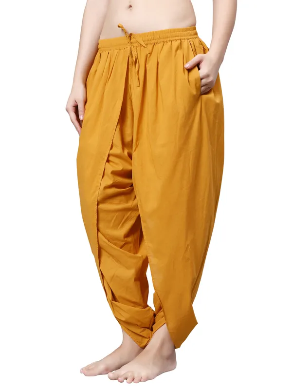 Yellow_Pure_Cotton_Regular_Dhoti_For_Women