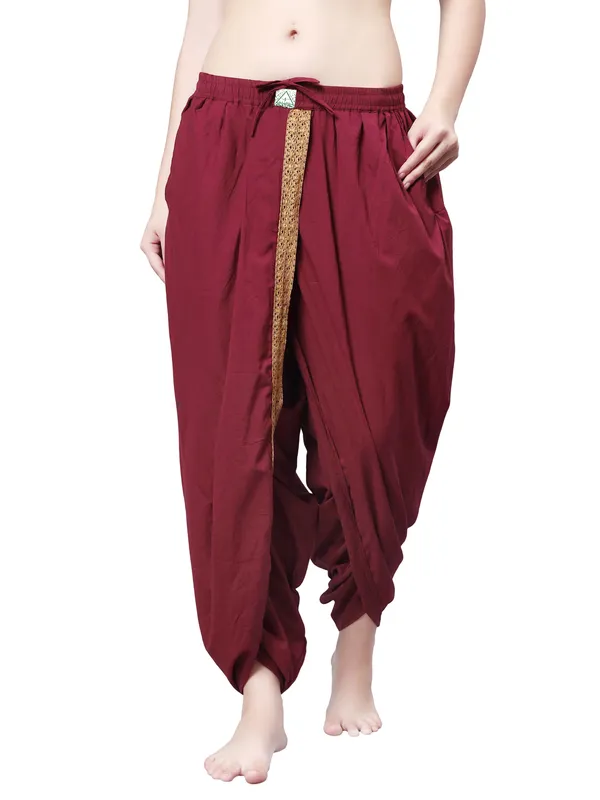 Maroon_Pure_Cotton_Regular_Dhoti_For_Women