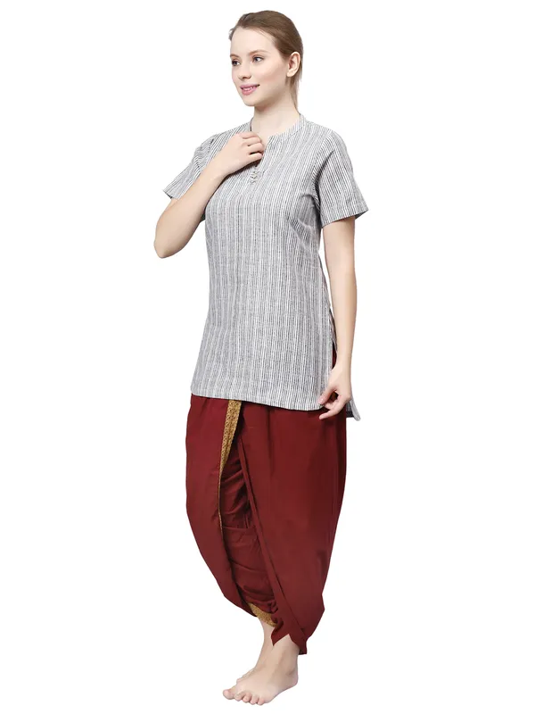 Maroon_Pure_Cotton_Regular_Dhoti_For_Women