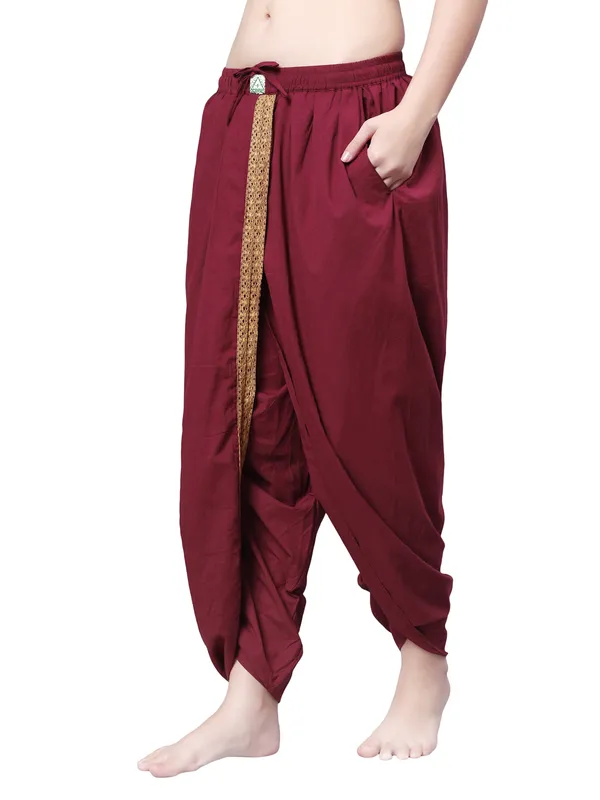 Maroon_Pure_Cotton_Regular_Dhoti_For_Women