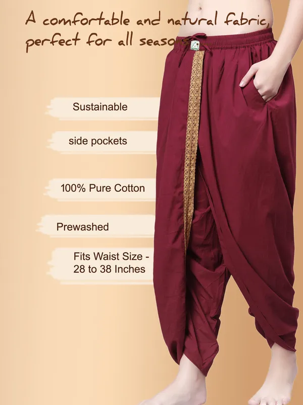Maroon_Pure_Cotton_Regular_Dhoti_For_Women