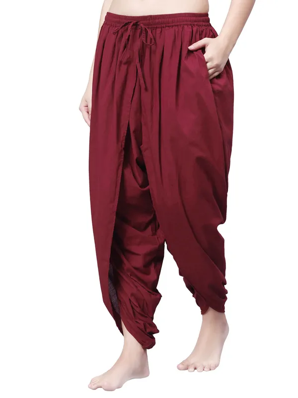Maroon_Pure_Cotton_Regular_Dhoti_For_Women