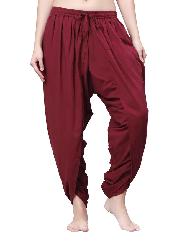 Maroon_Pure_Cotton_Regular_Dhoti_For_Women