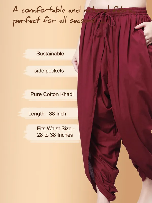 Maroon_Pure_Cotton_Regular_Dhoti_For_Women