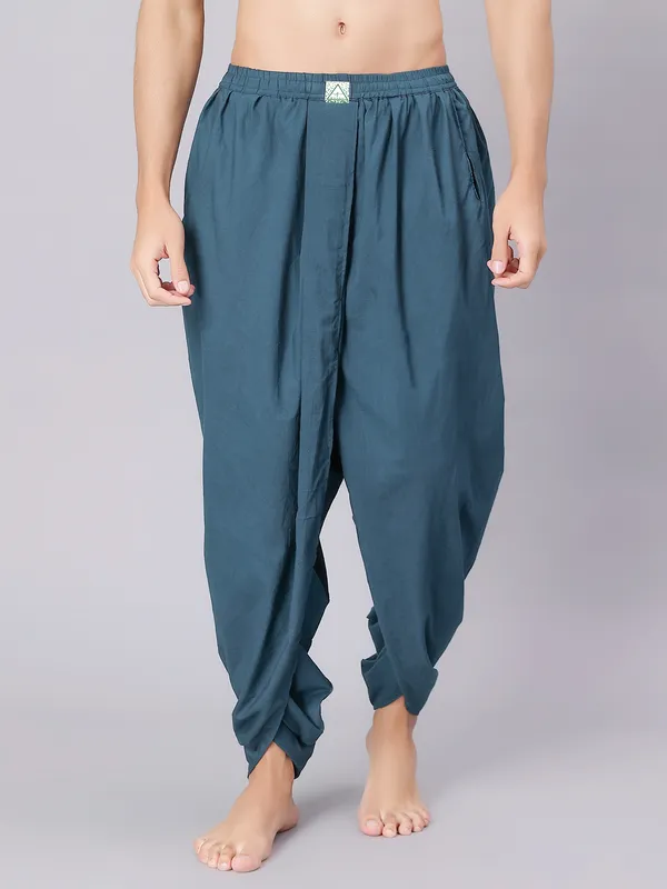 Teal__Pure_Cotton_Regular_Dhoti_For_Mens