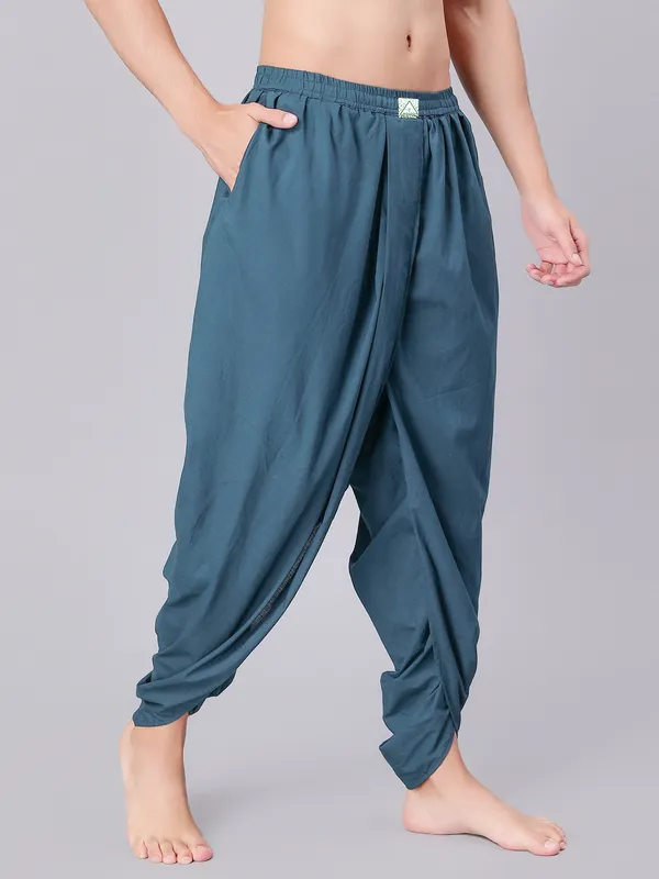 Teal__Pure_Cotton_Regular_Dhoti_For_Mens