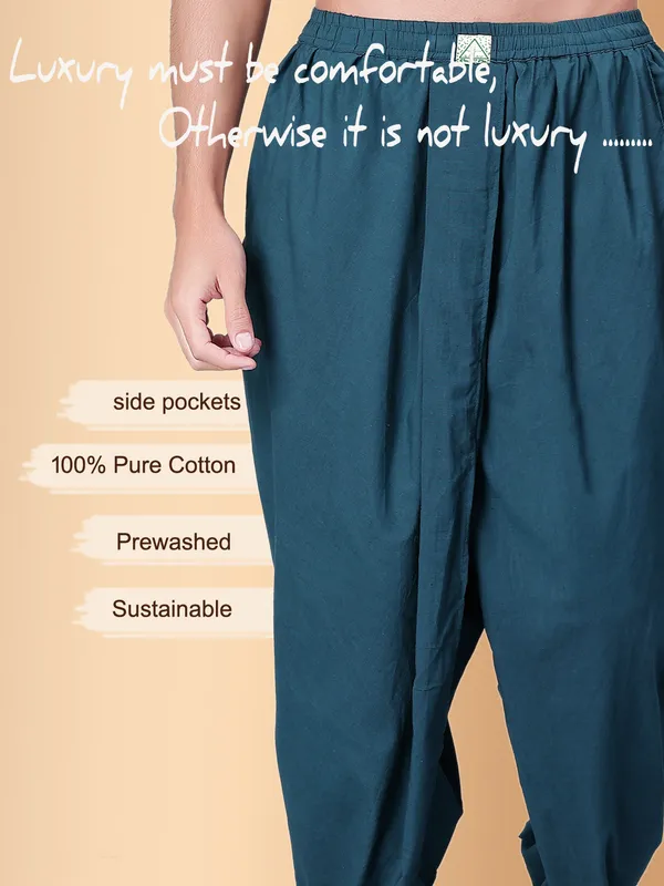 Teal__Pure_Cotton_Regular_Dhoti_For_Mens