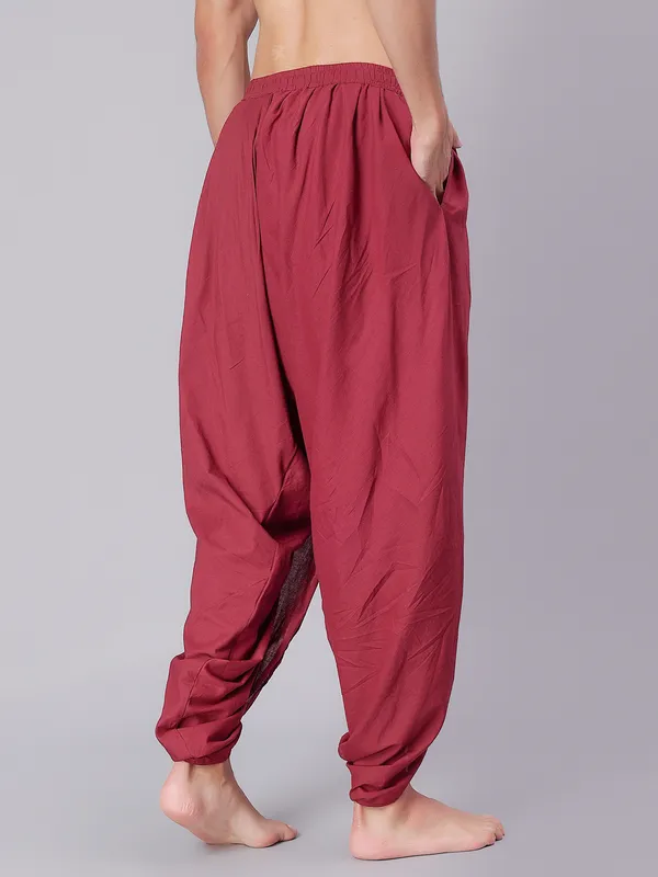Maroon_Pure_Cotton_Regular_Dhoti_For_Mens