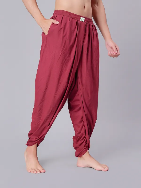 Maroon_Pure_Cotton_Regular_Dhoti_For_Mens