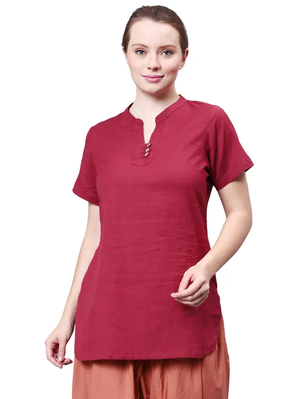 Maroon_Pure_Cotton_Regular_Kurta_For_Women