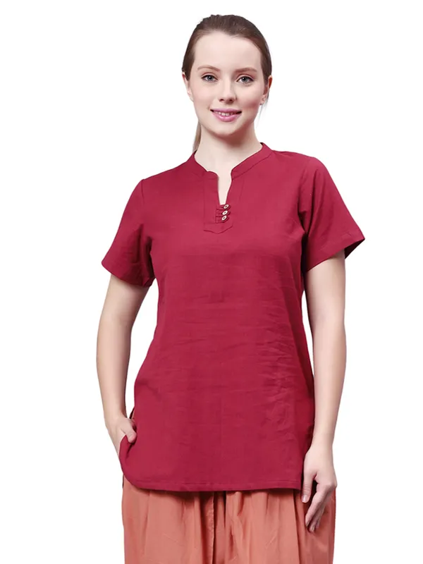 Maroon_Pure_Cotton_Regular_Kurta_For_Women